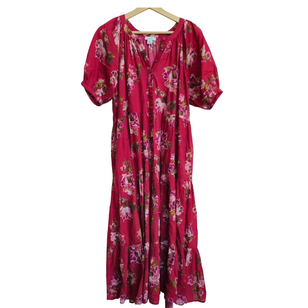 Sundance Floral Tiered Maxi Puff Sleeve Petite Small Boho Goa Chic Marine NWOT